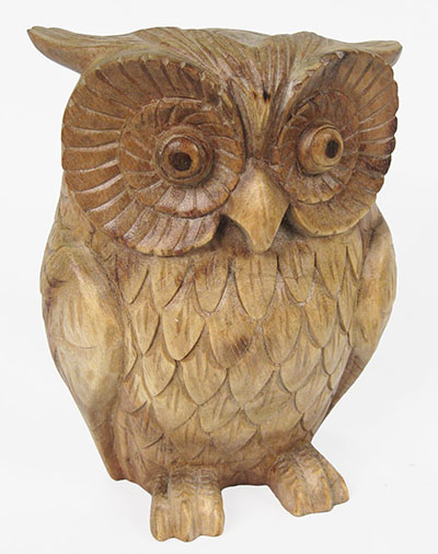Wooden Owl 23Cm Natural Finish